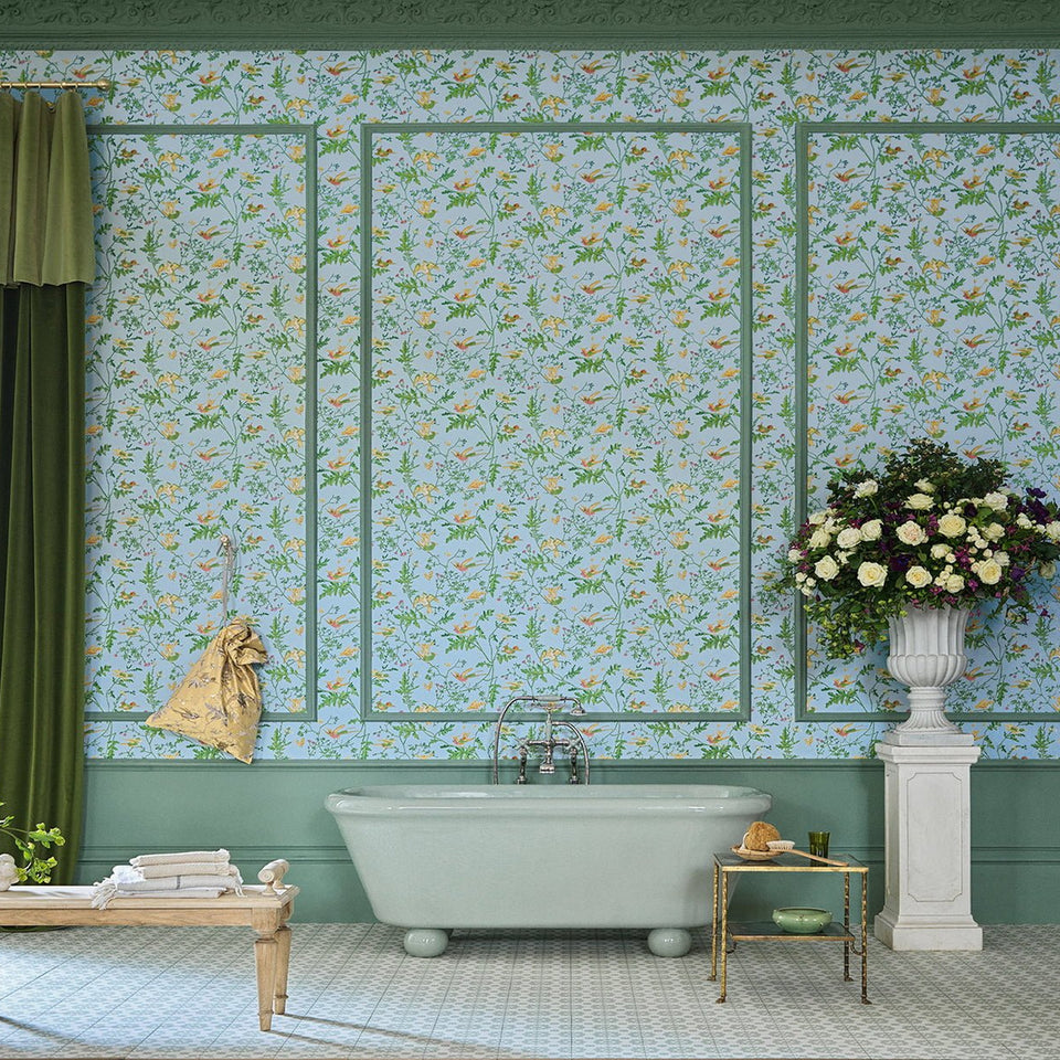 Cole & Son Hummingbirds wallpaper — Buttercup Yellow on Cornflower Blue