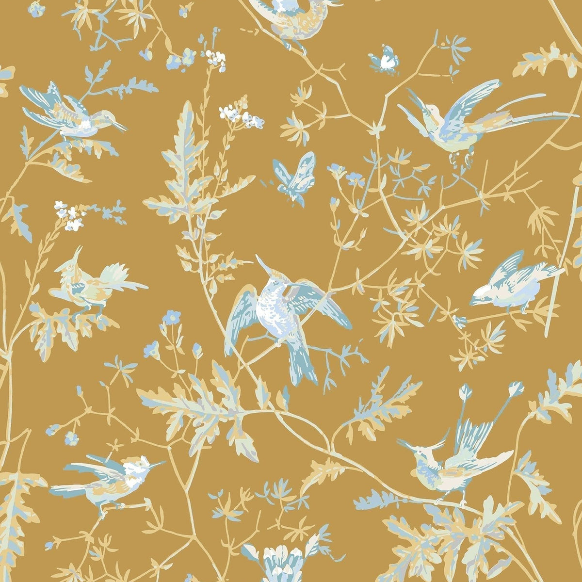 Cole & Son Hummingbirds wallpaper — Ice Blue on Metallic Gold