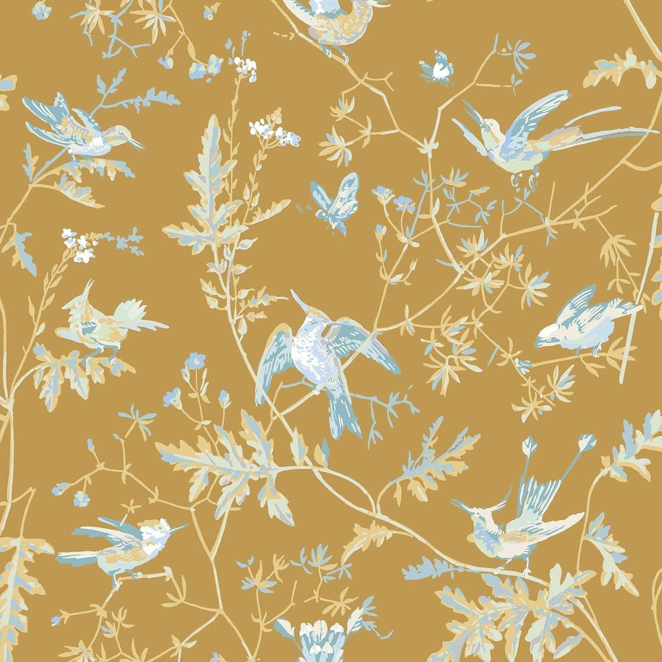 Cole & Son Hummingbirds wallpaper — Ice Blue on Metallic Gold
