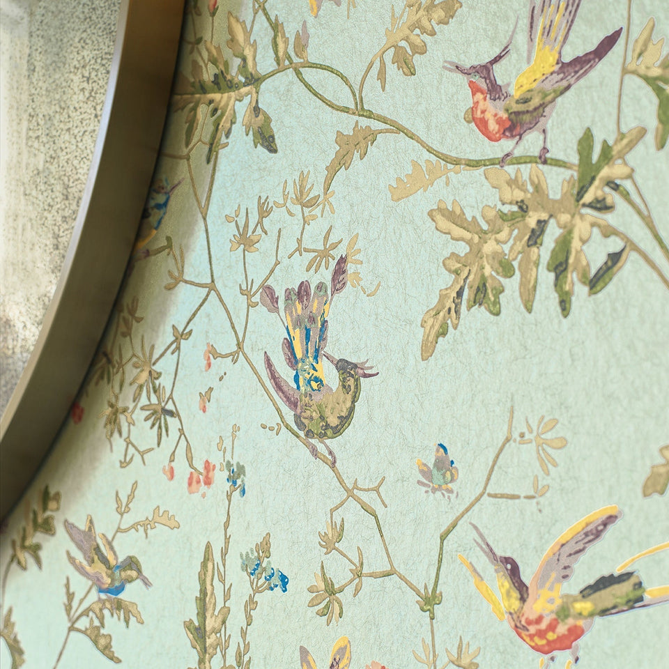 Cole & Son Hummingbirds wallpaper — Multi, Old Olive on Duck Egg Mica