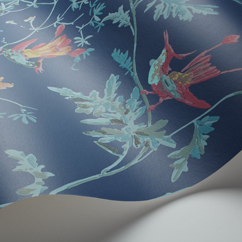Cole & Son Hummingbirds wallpaper — Multi, Petrol on Midnight