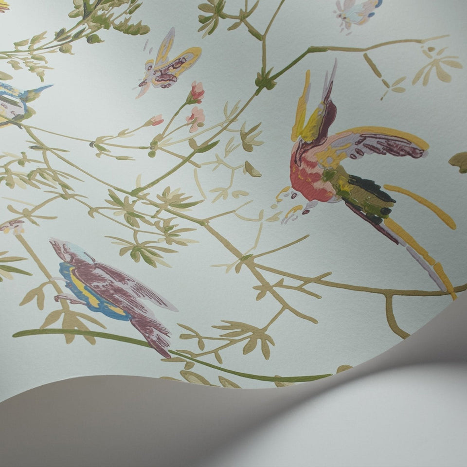 Cole & Son Hummingbirds wallpaper — Multi, Old Olive on Duck Egg