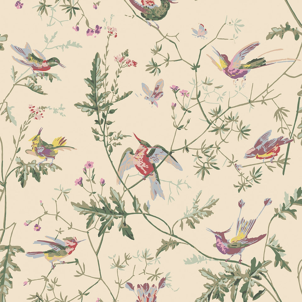 Cole & Son Hummingbirds wallpaper — Classic Multi & Old Olive on Cream