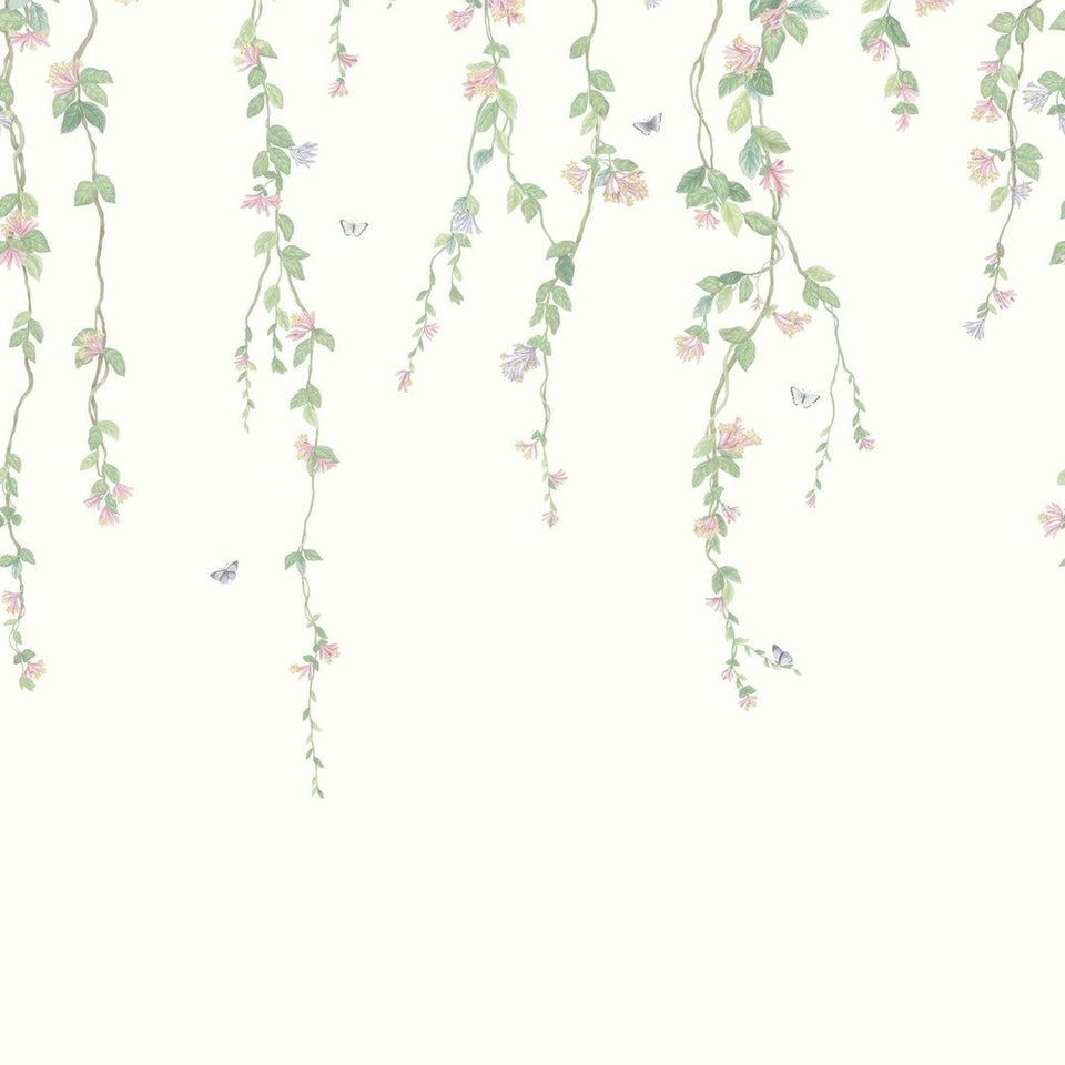 Cole & Son Hummingbirds Flora wallpaper — Blush, Sage, & Mulberry on Cream