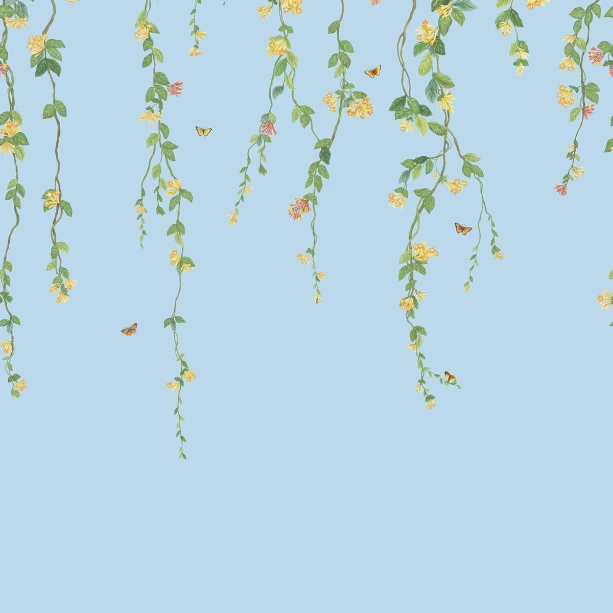 Cole & Son Hummingbirds Flora wallpaper — Buttercup Yellow on Cornflower Blue