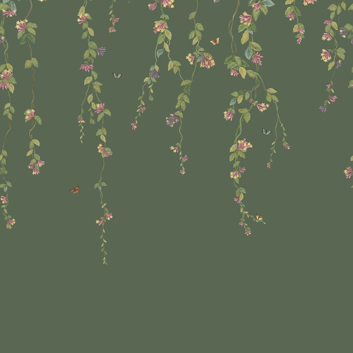 Cole & Son Hummingbirds Flora wallpaper — Fuchsia on Racing Green