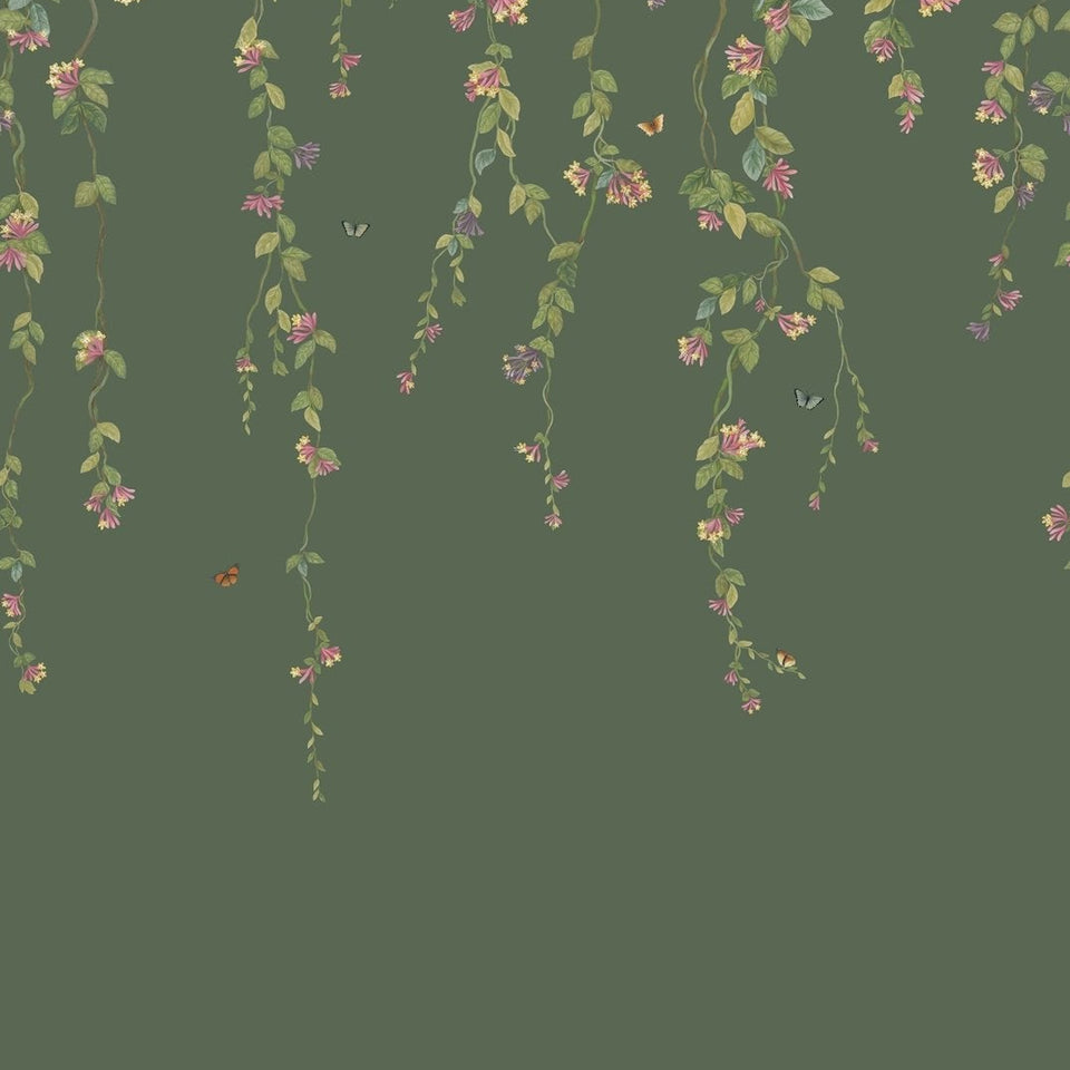 Cole & Son Hummingbirds Flora wallpaper — Fuchsia on Racing Green