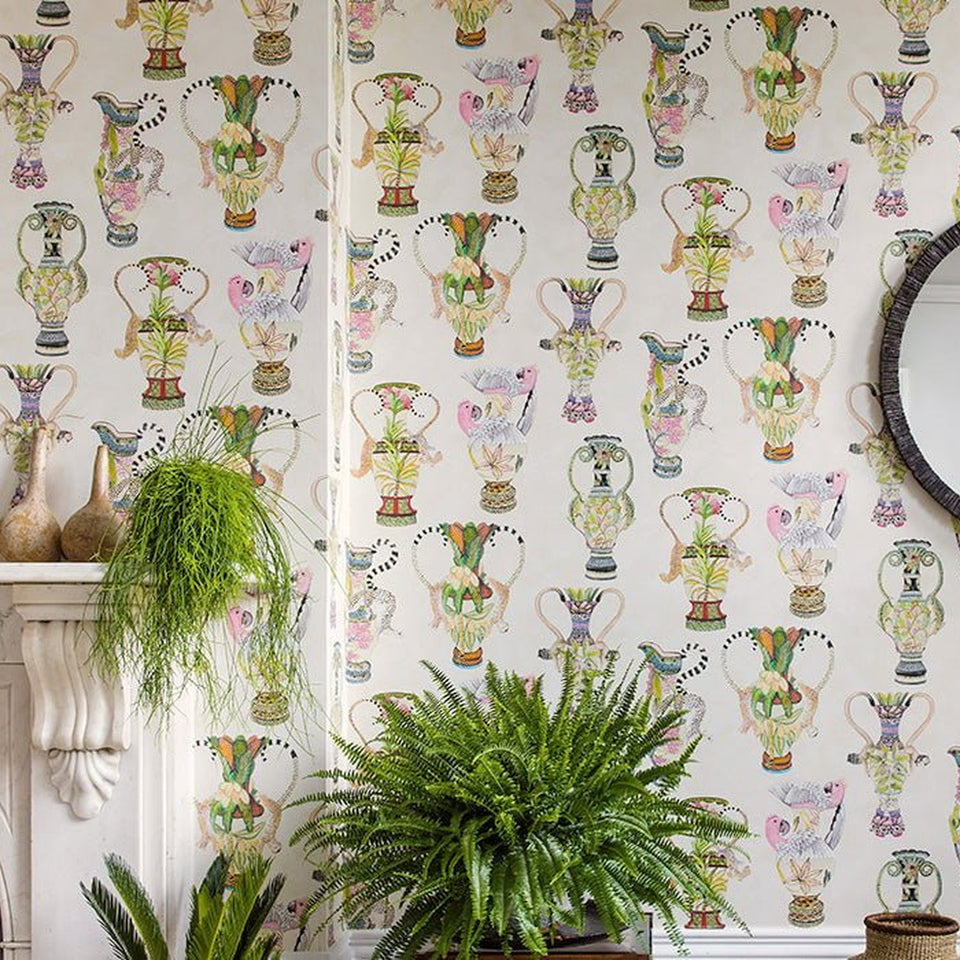Khulu Vases wallpaper by Cole & Son — Multi on Cream room setting
