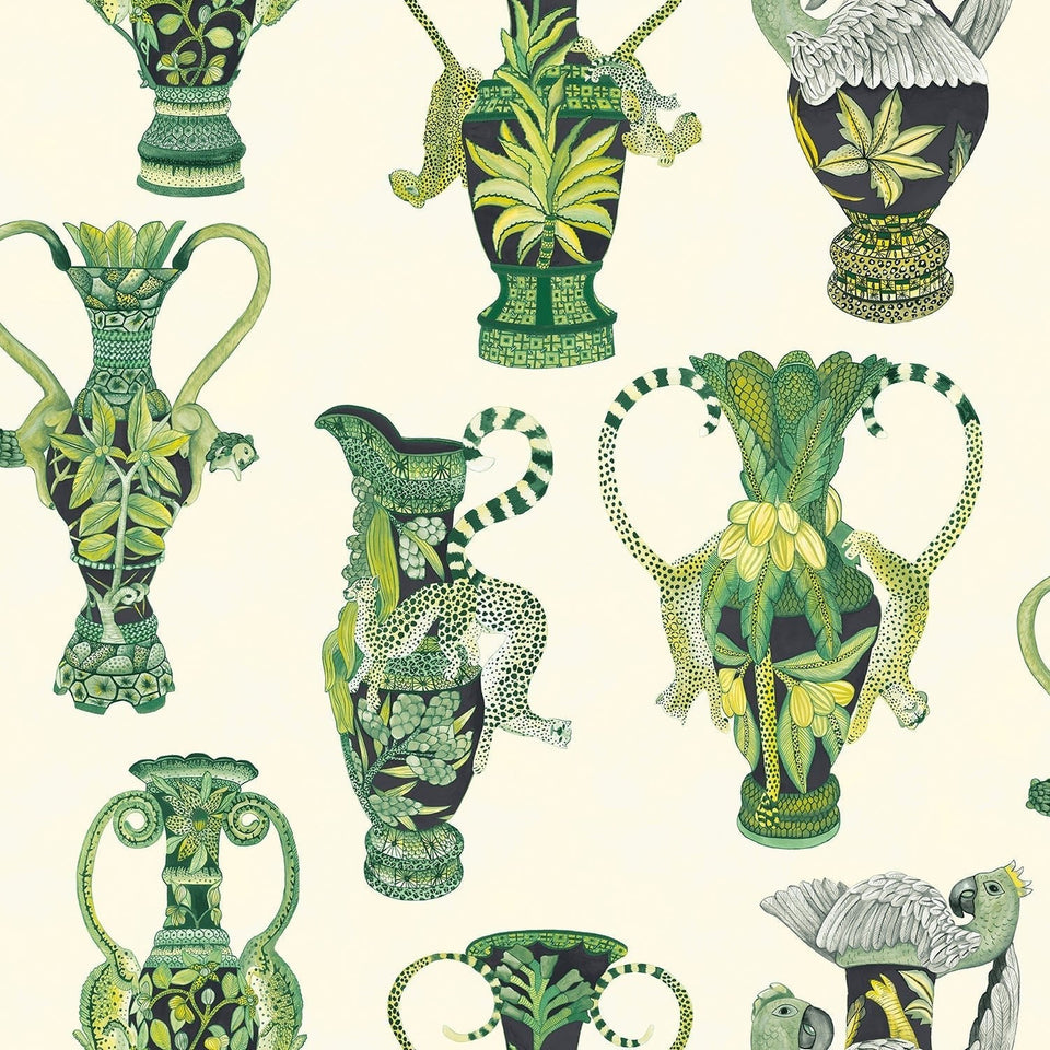 Khulu Vases wallpaper by Cole & Son — Multi Greens on Pale Cream