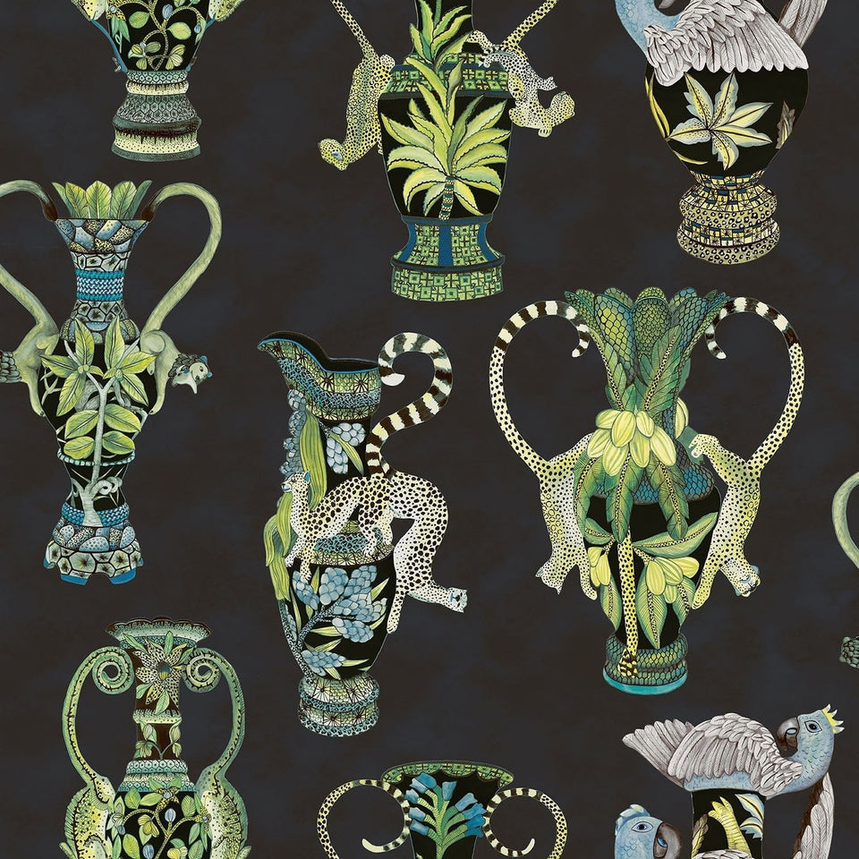 Khulu Vases wallpaper by Cole & Son — Multi Greens & Blues on Ink
