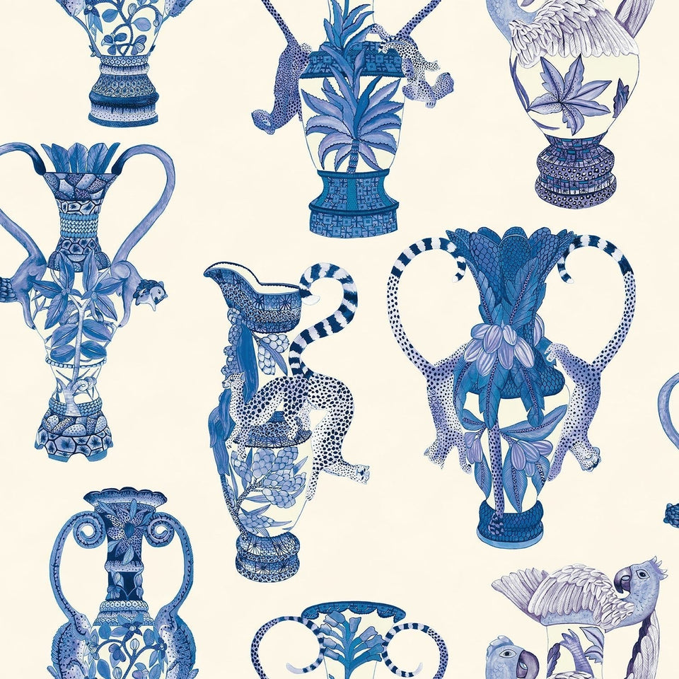 Khulu Vases wallpaper by Cole & Son — China Blue on Pale Cream