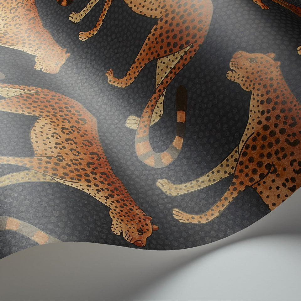 Leopard Walk wallpaper by Cole & Son — Burnt Orange on Charcoal
