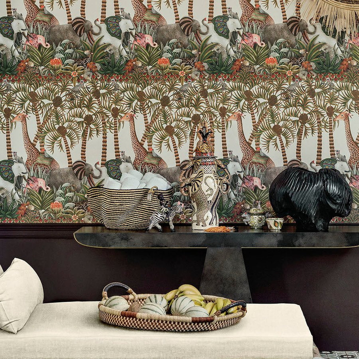 Letaba March wallpaper by Cole & Son — Spring Green & Ginger on Cream room setting