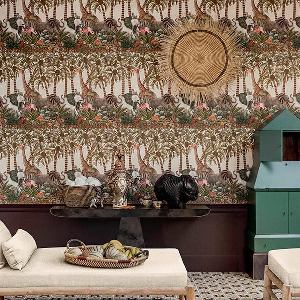Letaba March wallpaper by Cole & Son — Spring Green & Ginger on Cream room setting