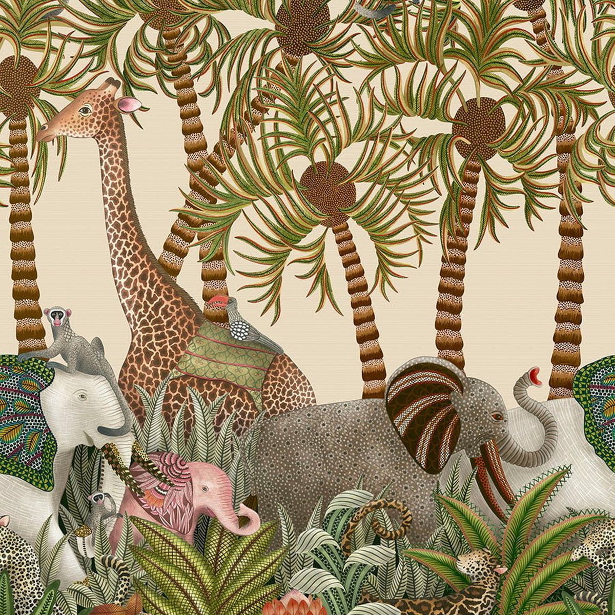 Letaba March Grasscloth wallpaper by Cole & Son — Spring Green & Ginger on Cream