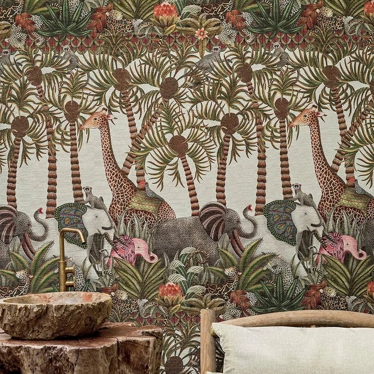 Letaba March Grasscloth wallpaper by Cole & Son — Spring Green & Ginger on Cream room setting