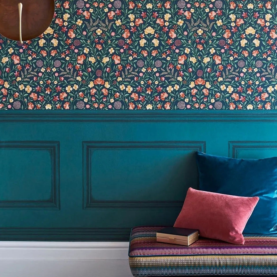 Library Frieze wallpaper by Cole & Son — Dark Viridian room setting with coordinating wallpaper