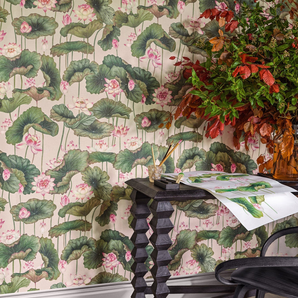 Lily Lotus wallpaper by Cole & Son — Pink & White room detail