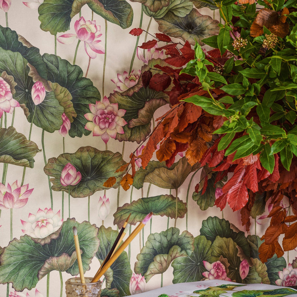 Lily Lotus wallpaper by Cole & Son — Pink & White room detail