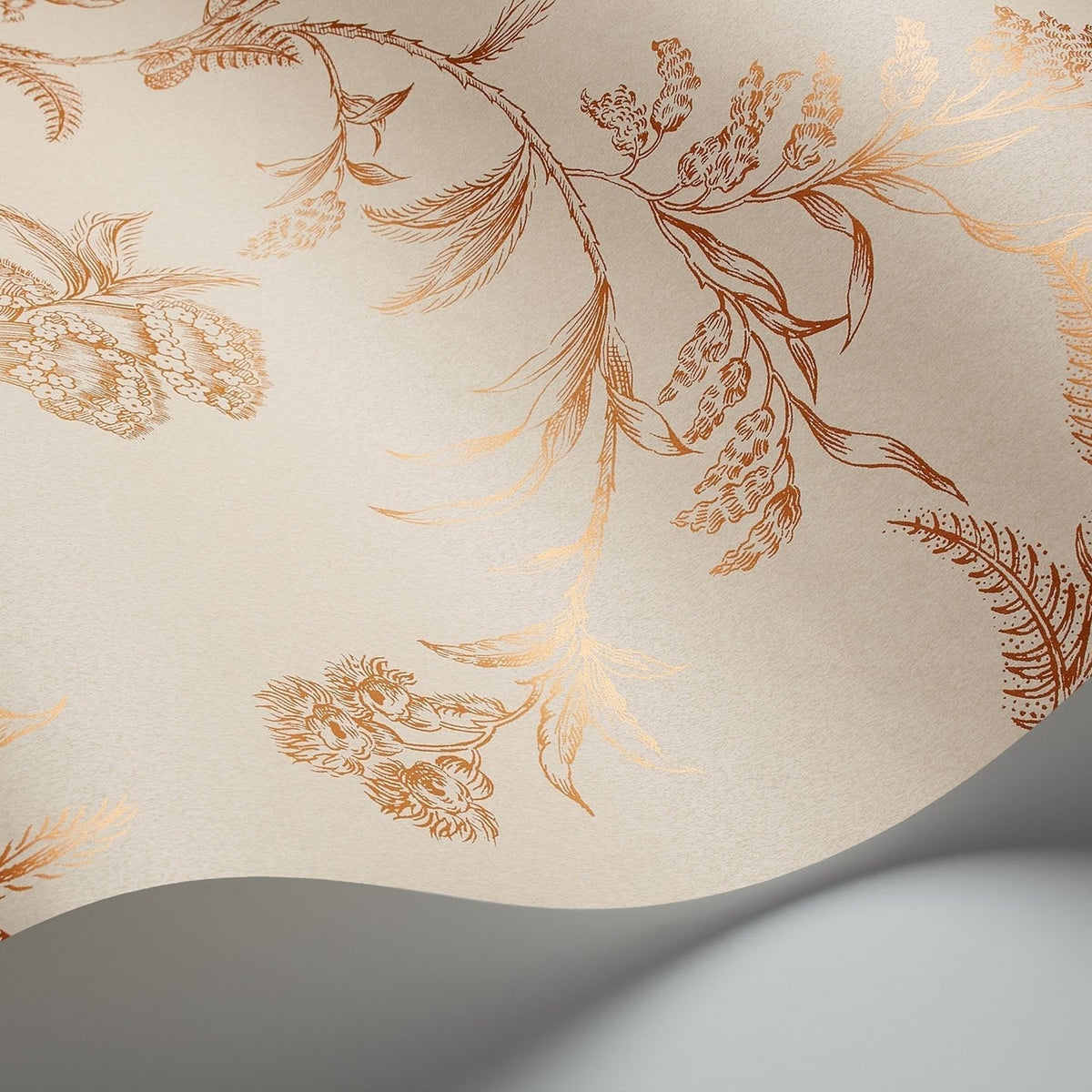 Ludlow wallpaper by Cole & Son in Metallic Copper on Dark Parchment, detail