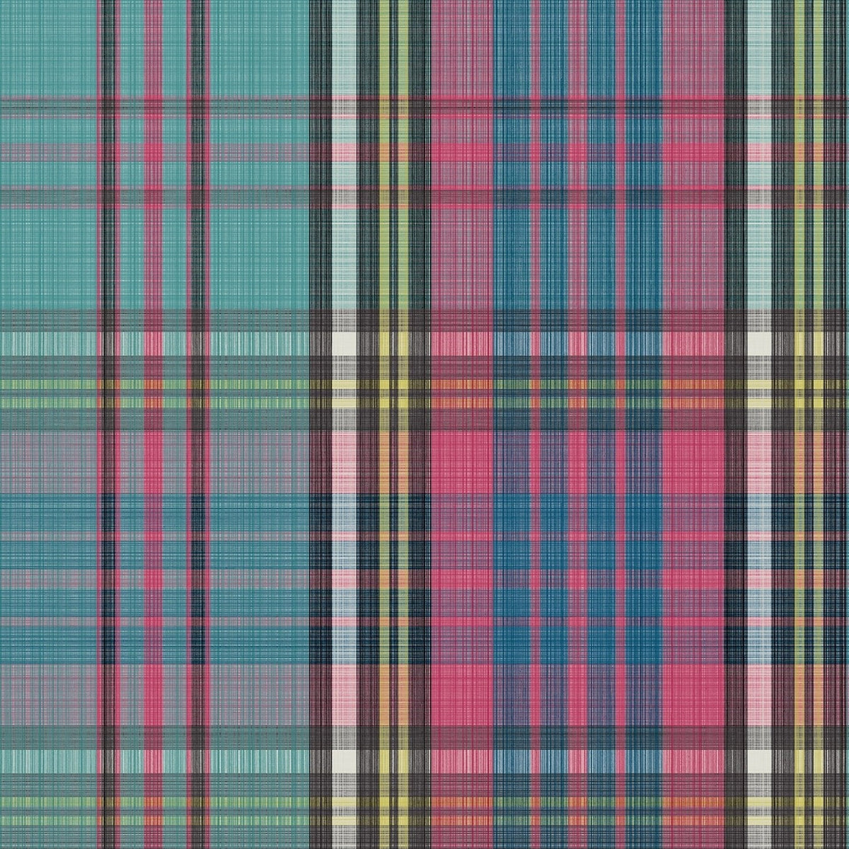 MacAndreas Tartan wallpaper by Cole & Son in Cyan & Magenta