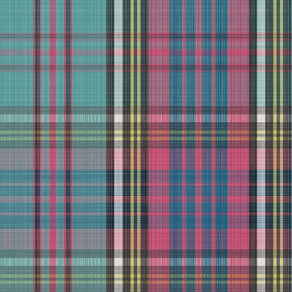 MacAndreas Tartan wallpaper by Cole & Son in Cyan & Magenta