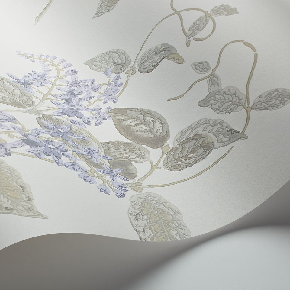 Madras Violet wallpaper by Cole & Son in Lilac & Stone on Chalk, detail