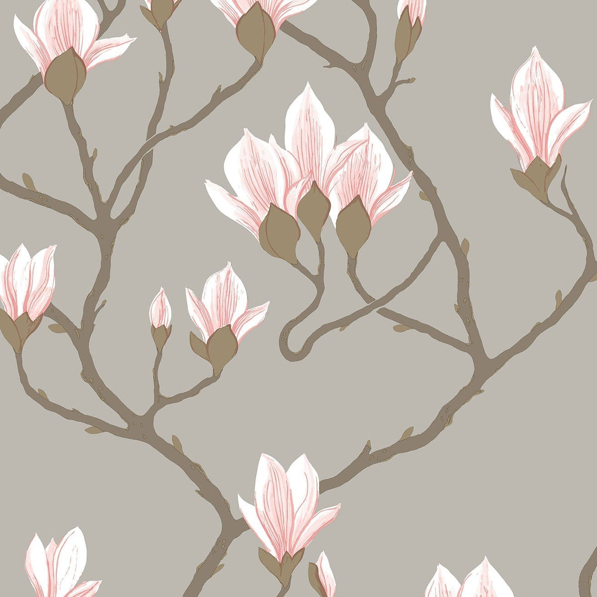 Magnolia wallpaper by Cole & Son, Alabaster on Metallic Silver