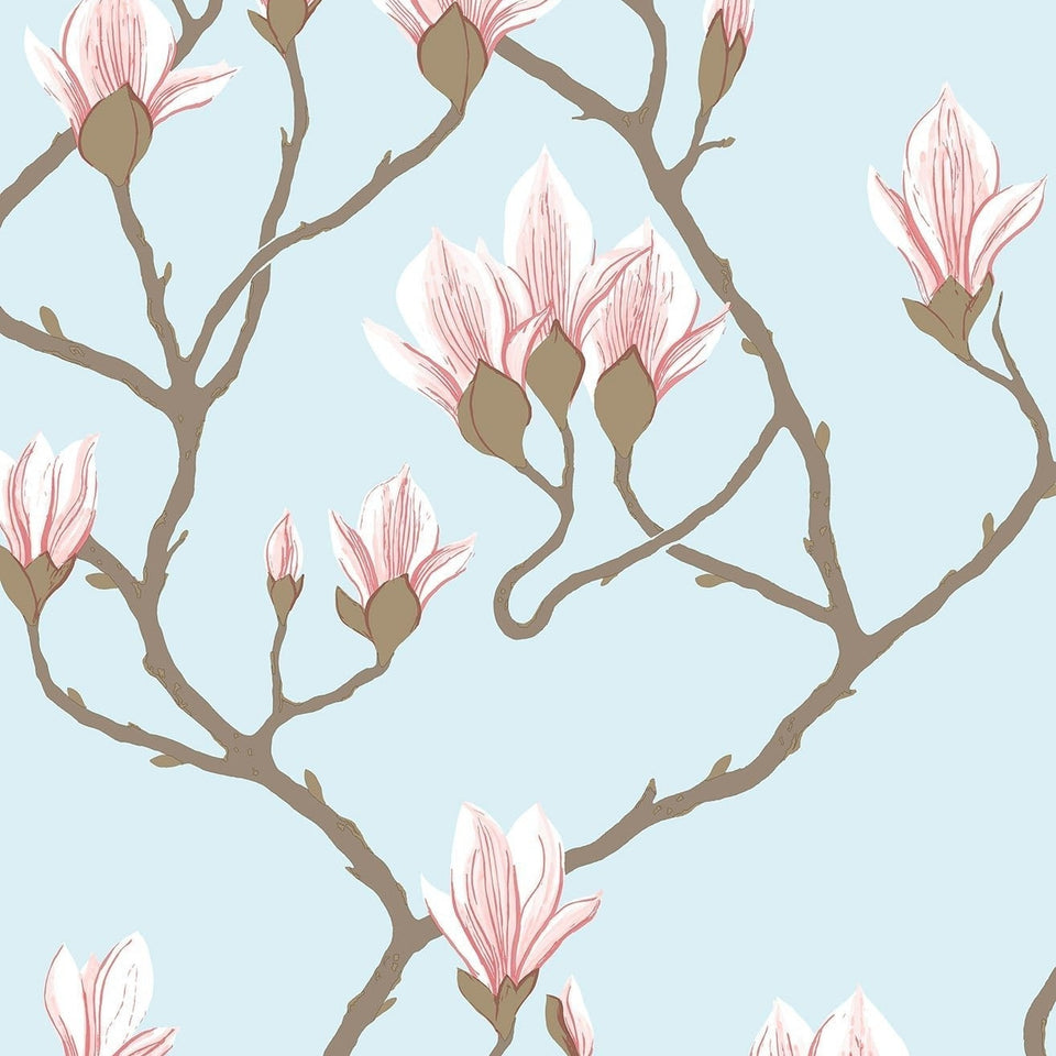 Magnolia wallpaper by Cole & Son, Rose on Sky Blue