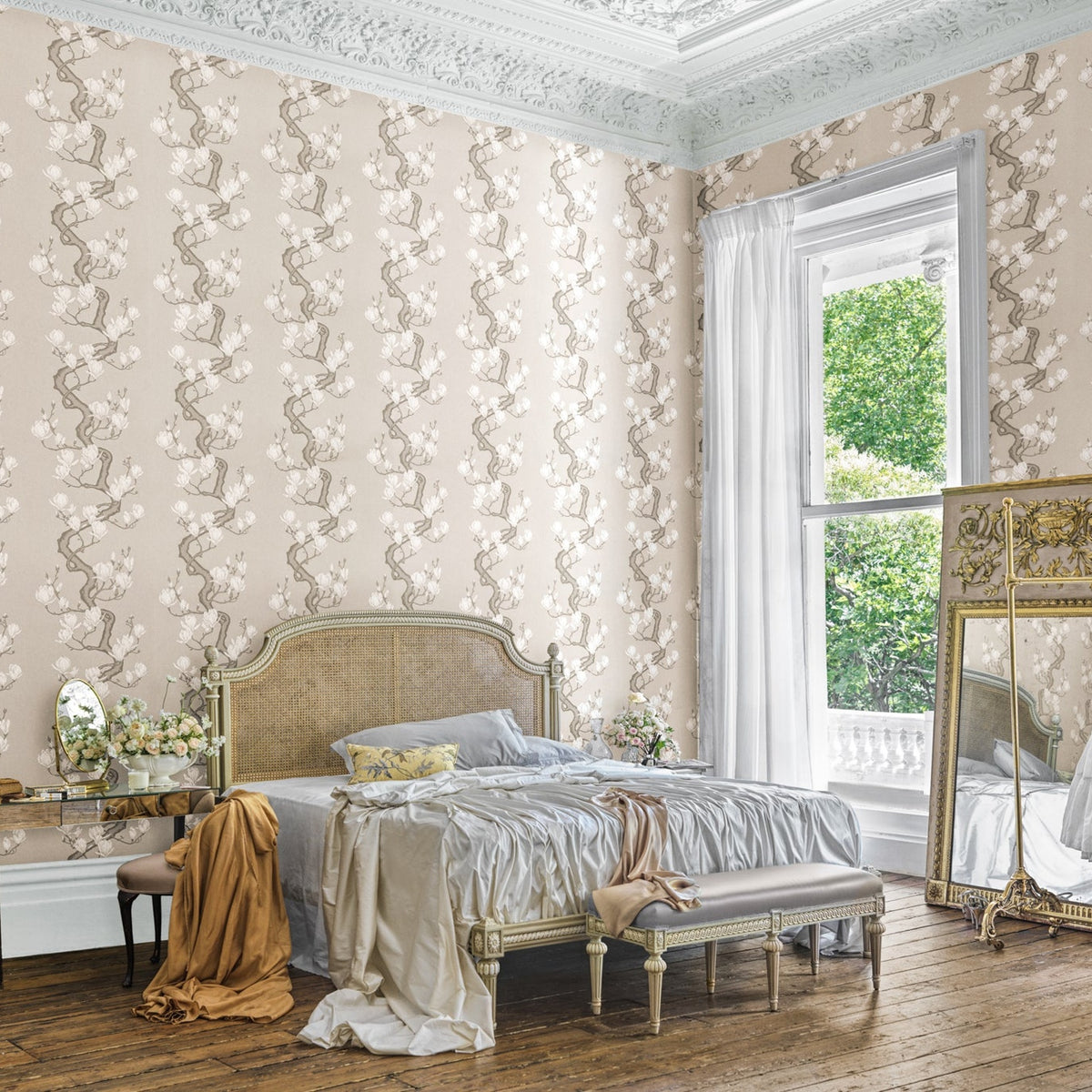 Magnolia Tree wallpaper by Cole & Son, Soft Cream and Powder, room setting