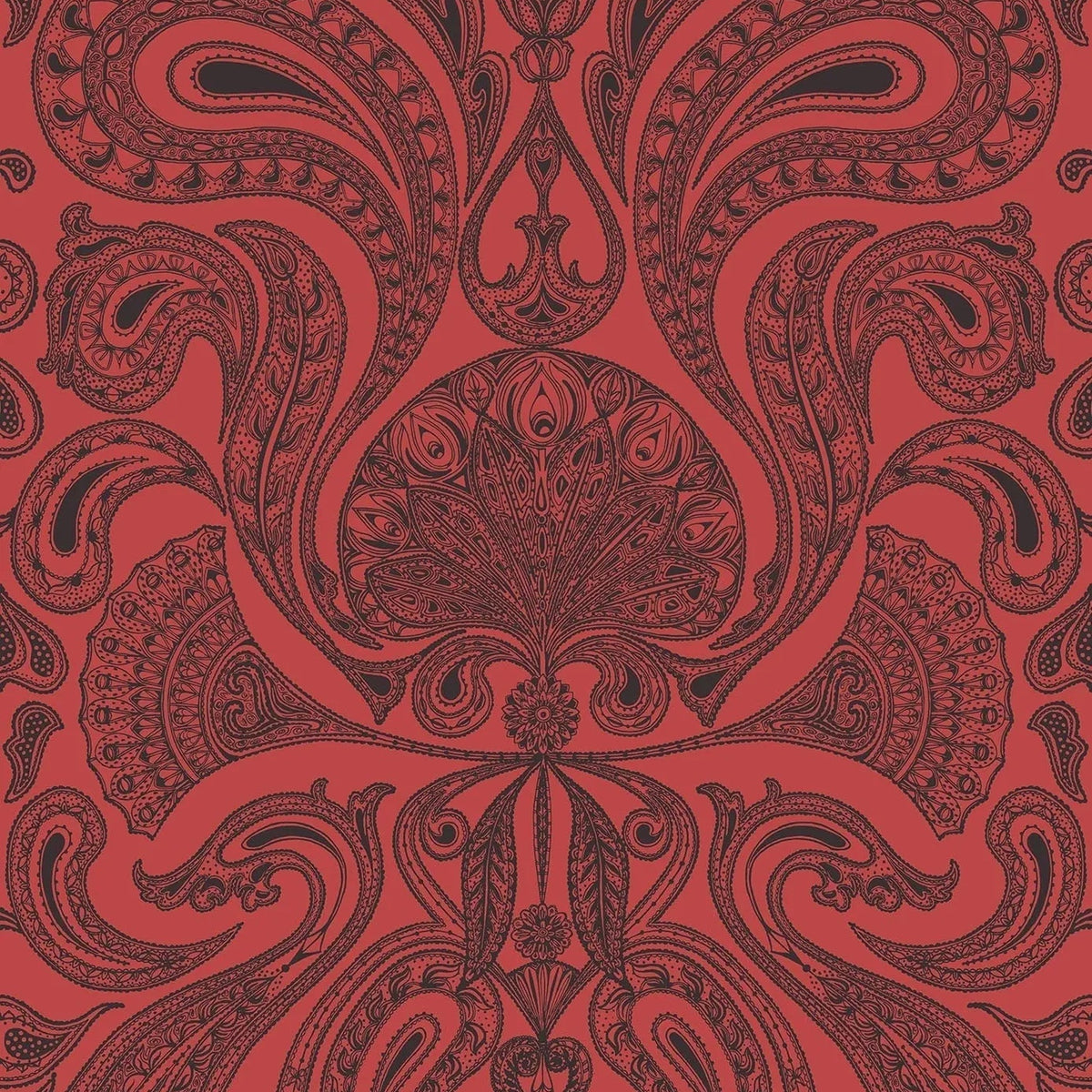 Malabar wallpaper by Cole & Son, Black on Red