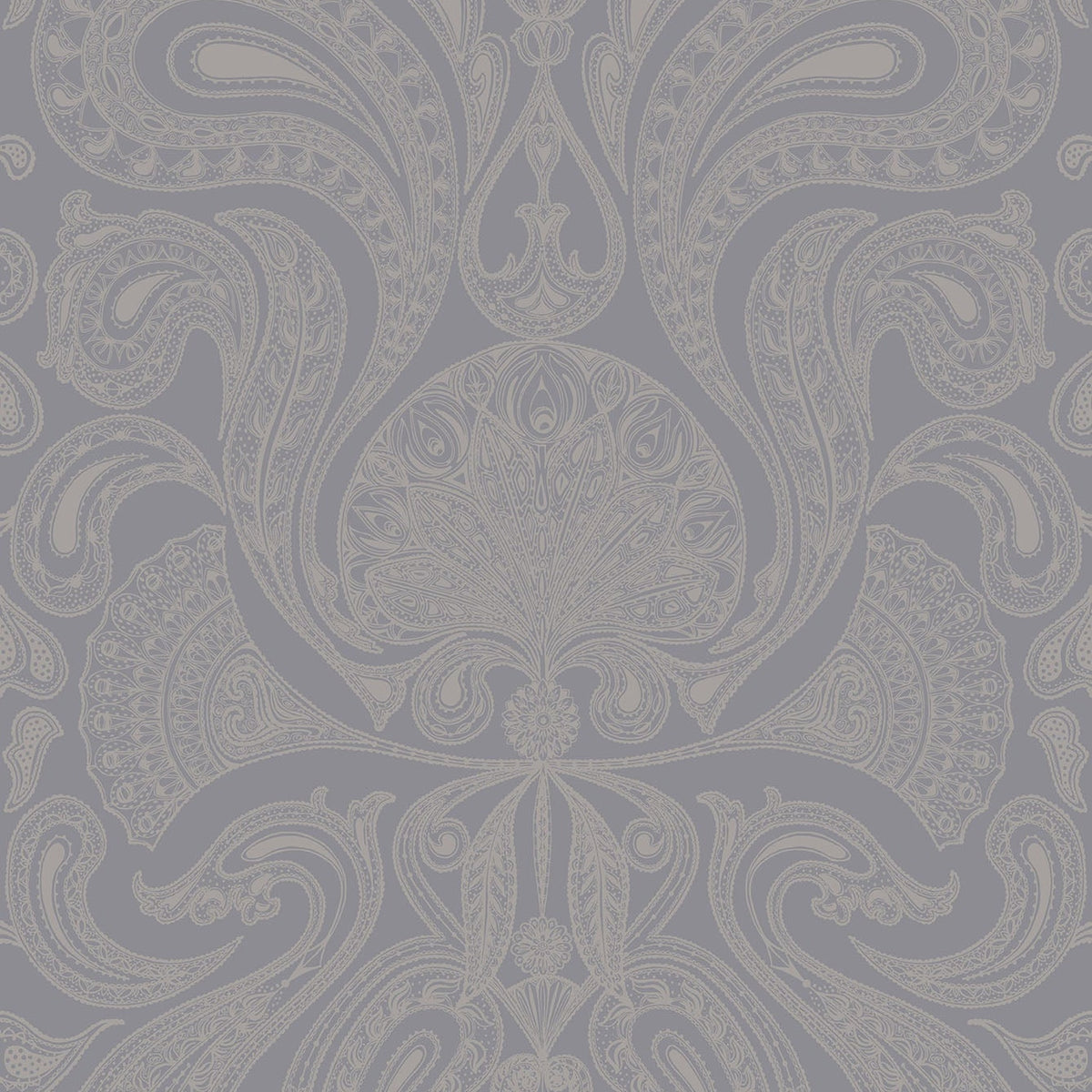 Malabar wallpaper by Cole & Son, Metallic Silver on Lilac Grey