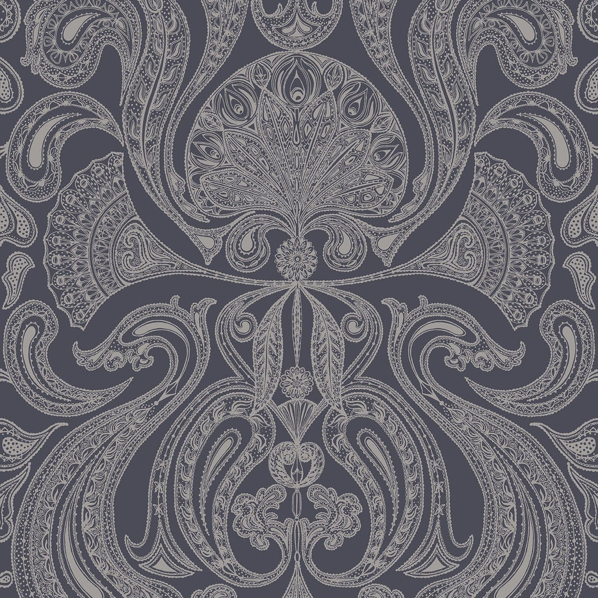 Malabar wallpaper by Cole & Son, Metallic Silver on Charcoal