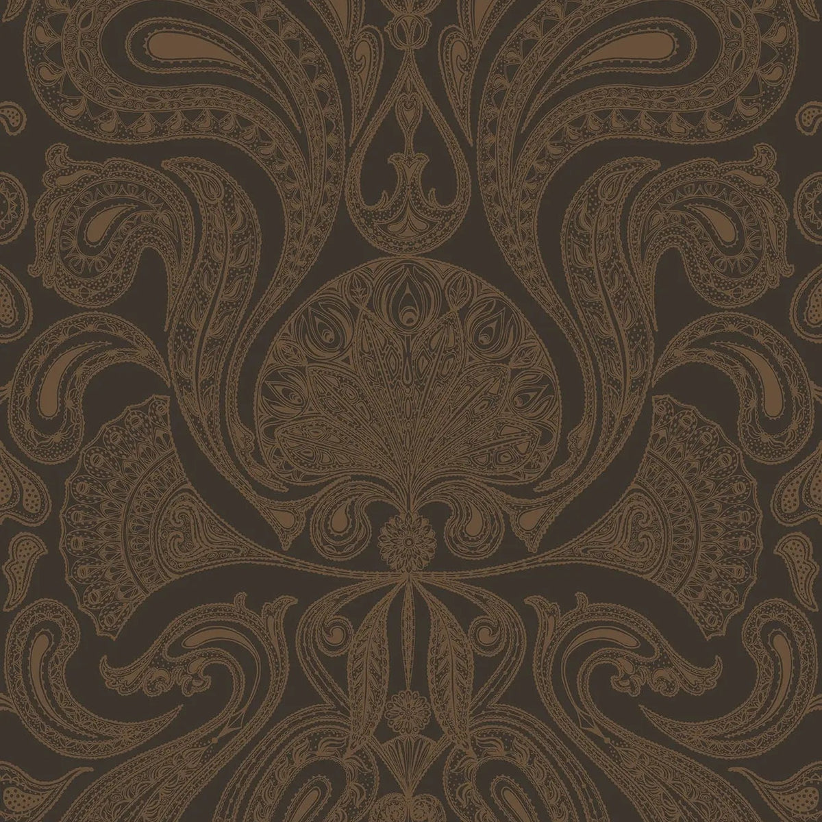 Malabar wallpaper by Cole & Son, Metallic Bronze on Charcoal