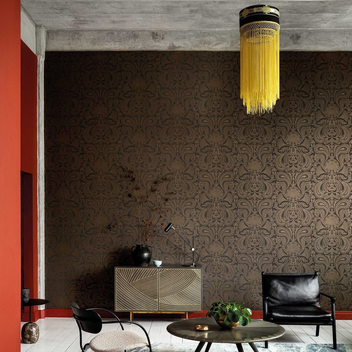 Malabar wallpaper by Cole & Son, Metallic Bronze on Charcoal, room setting