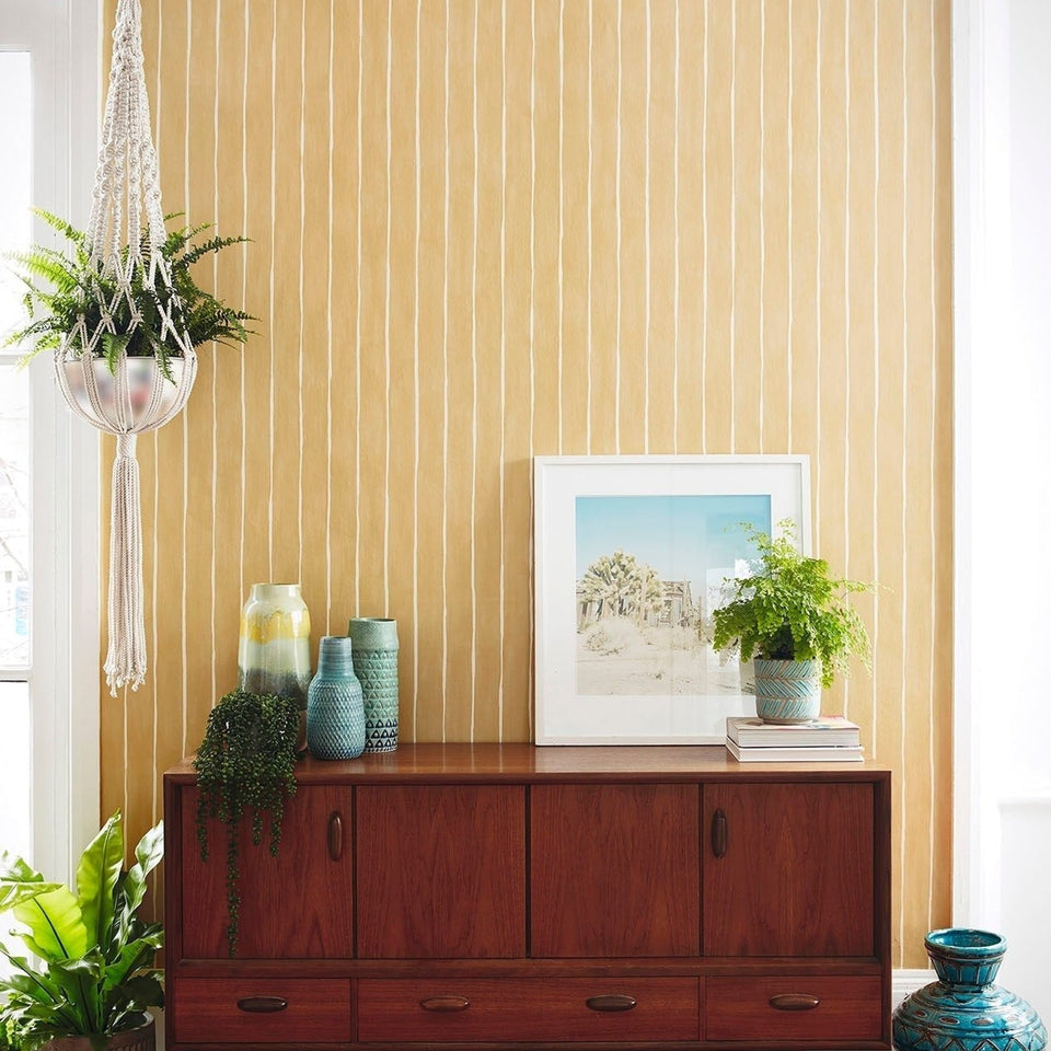 Marquee Stripe wallpaper by Cole & Son, Ochre, room setting