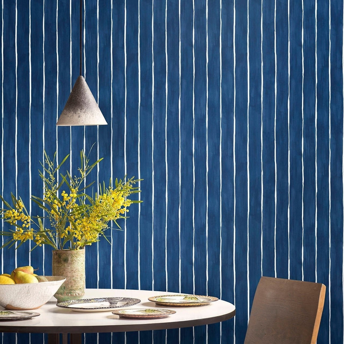 Marquee Stripe wallpaper by Cole & Son, Midnight, room setting