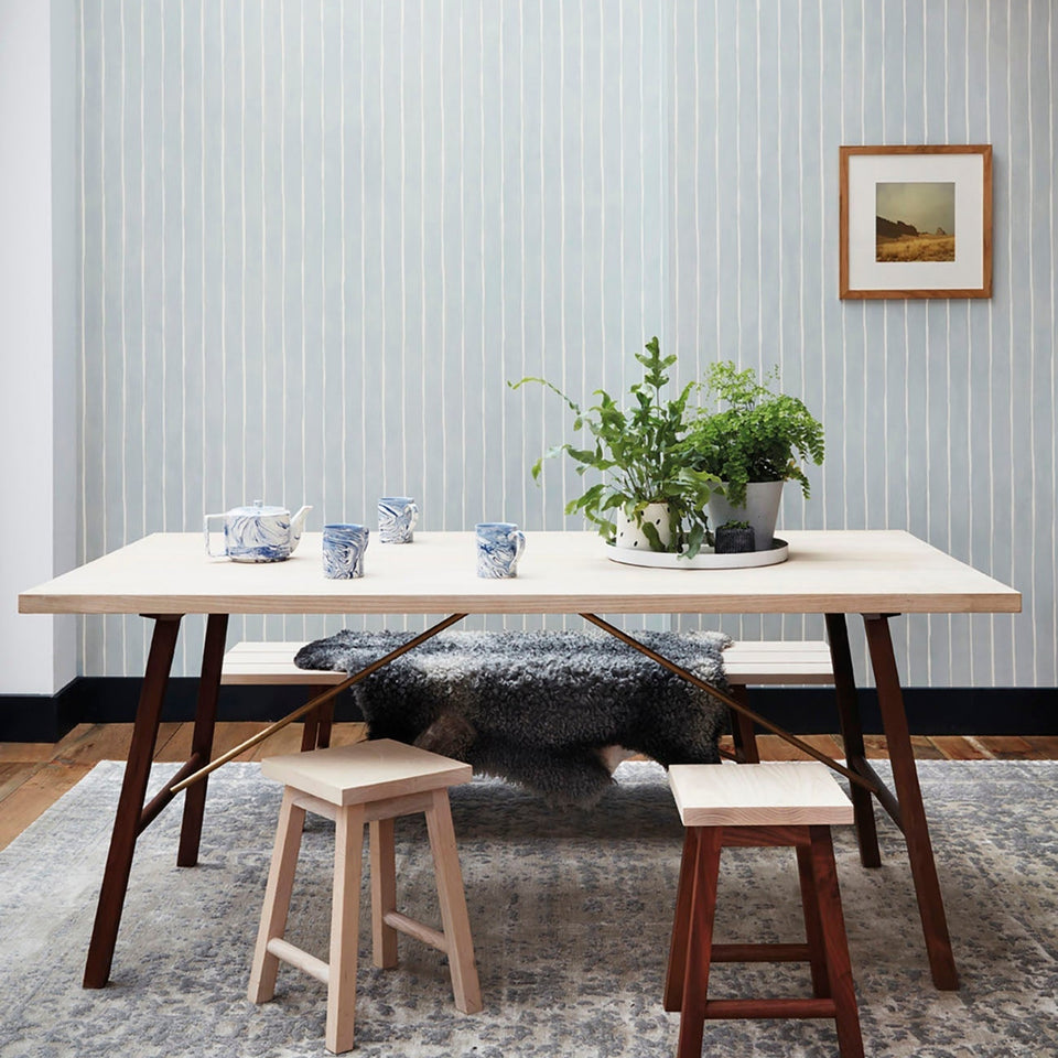 Marquee Stripe wallpaper by Cole & Son, Powder Blue, room setting