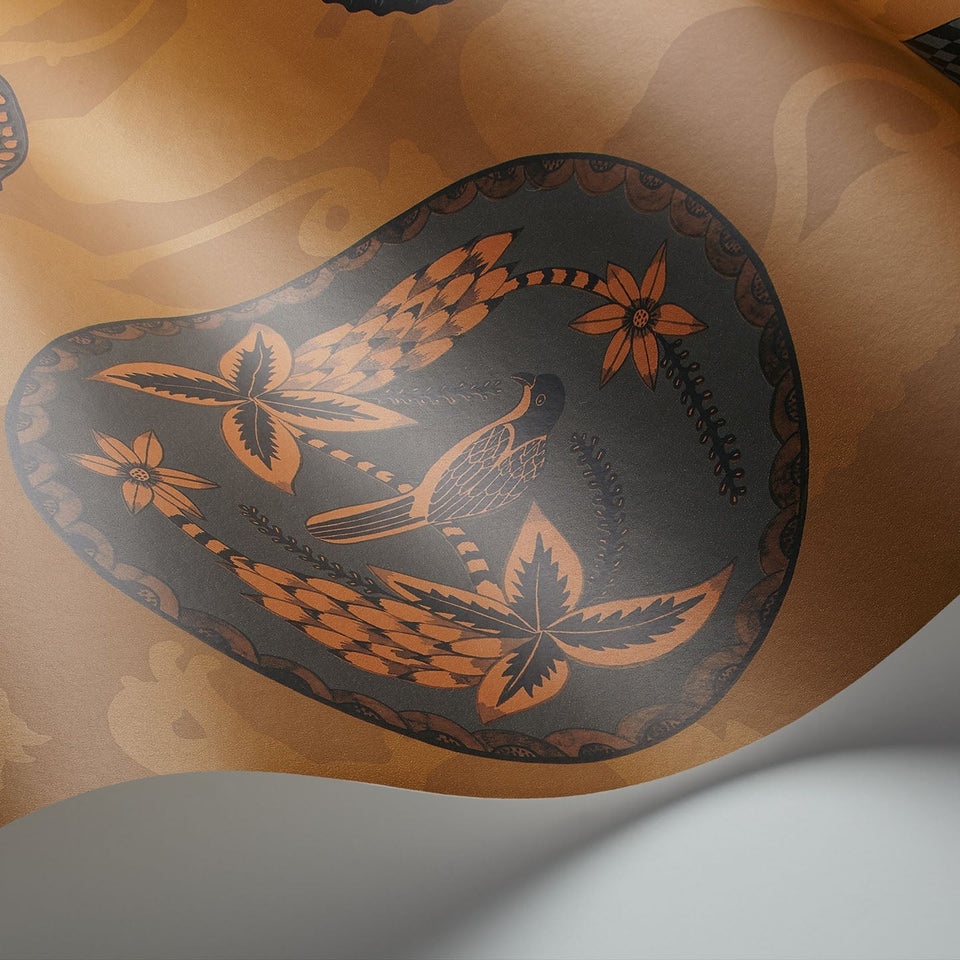 Matrinah wallpaper by Cole & Son, Burnt Orange & Charcoal on Ginger, detail