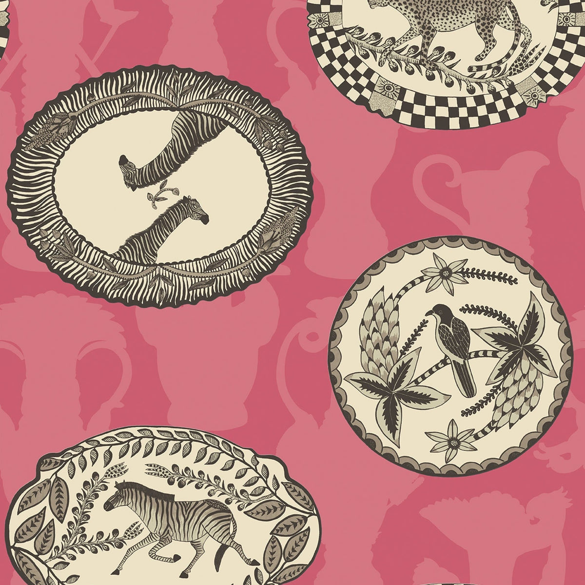 Matrinah wallpaper by Cole & Son, Soot & Snow on Fuchsia