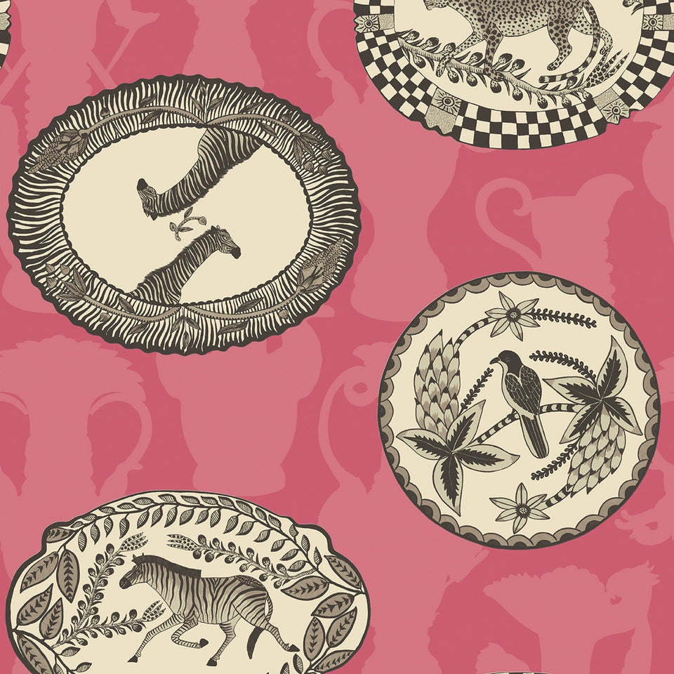 Matrinah wallpaper by Cole & Son, Soot & Snow on Fuchsia