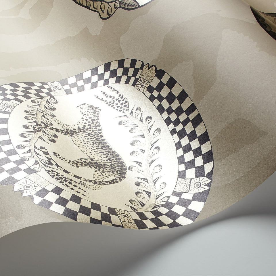 Matrinah wallpaper by Cole & Son, Metallic Gilver & Charcoal on Linen, detail