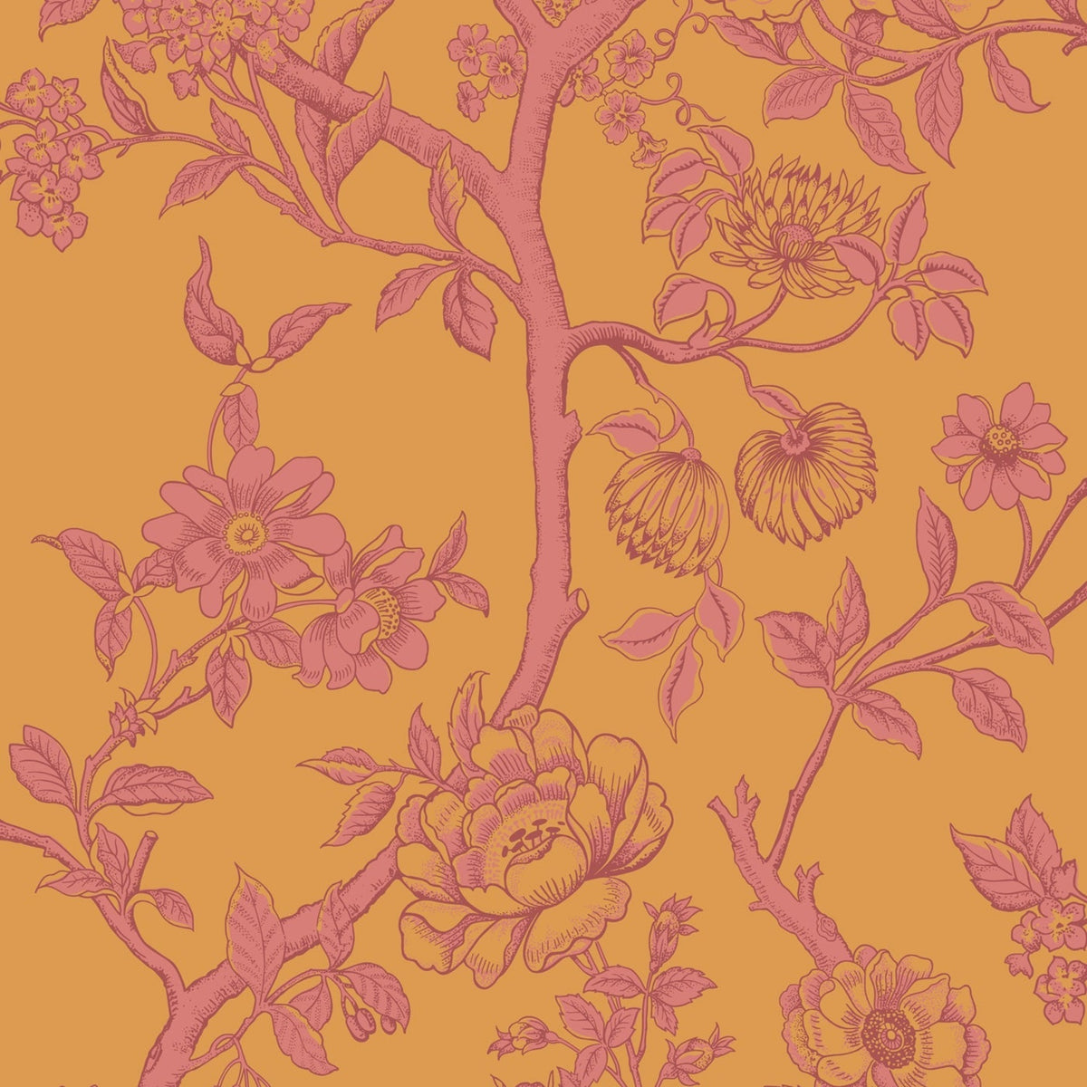 Cole & Son Paradise Tree wallpaper — Tangerine and Hibiscus