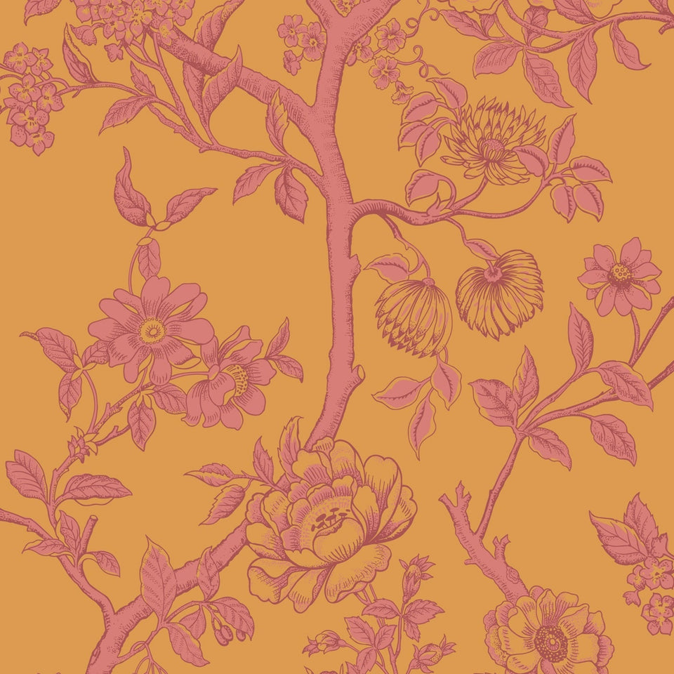 Cole & Son Paradise Tree wallpaper — Tangerine and Hibiscus