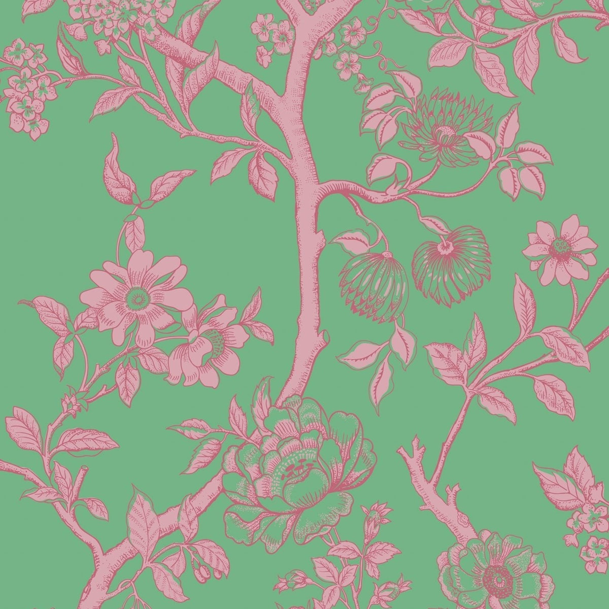 Cole & Son Paradise Tree wallpaper — Emerald and Petal Pink