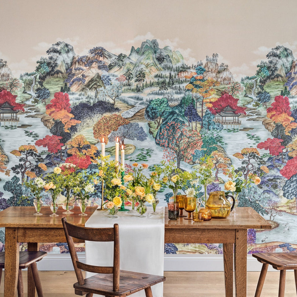 Cole & Son Pavilion mural in Soft Maple — room setting