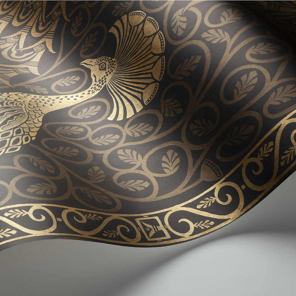 Cole & Son Pavo Parade wallpaper — Metallic Gold on Soot detail