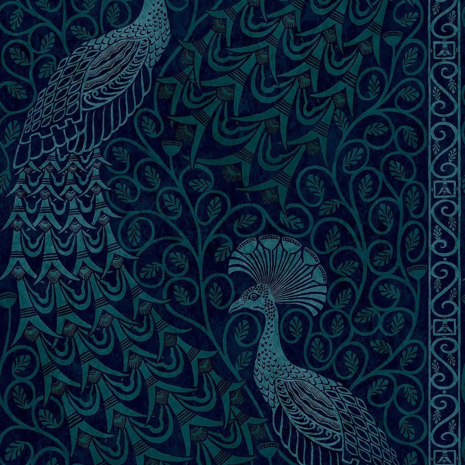 Cole & Son Pavo Parade wallpaper — Metallic Petrol on Ink