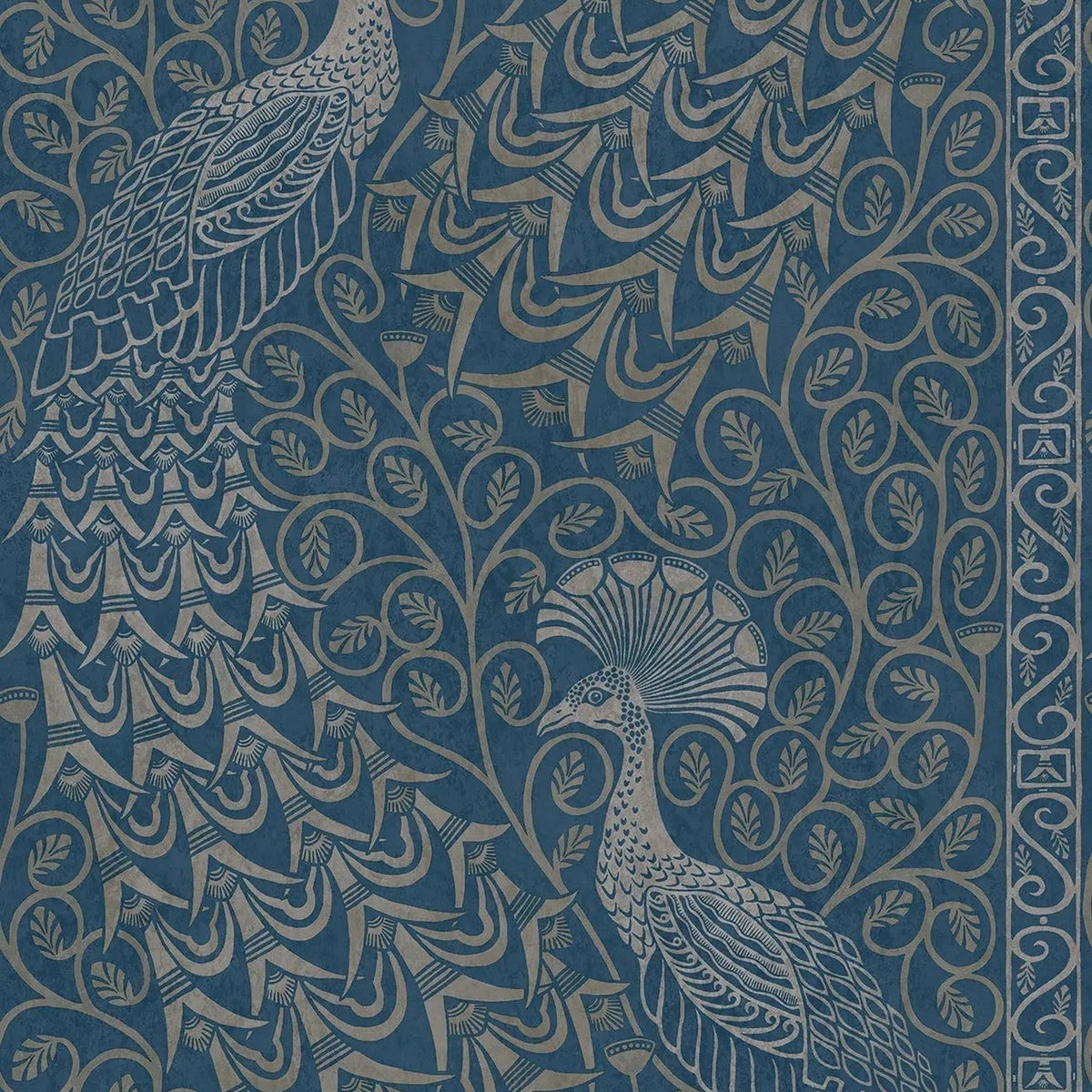 Cole & Son Pavo Parade wallpaper — Metallic Silver on Denim