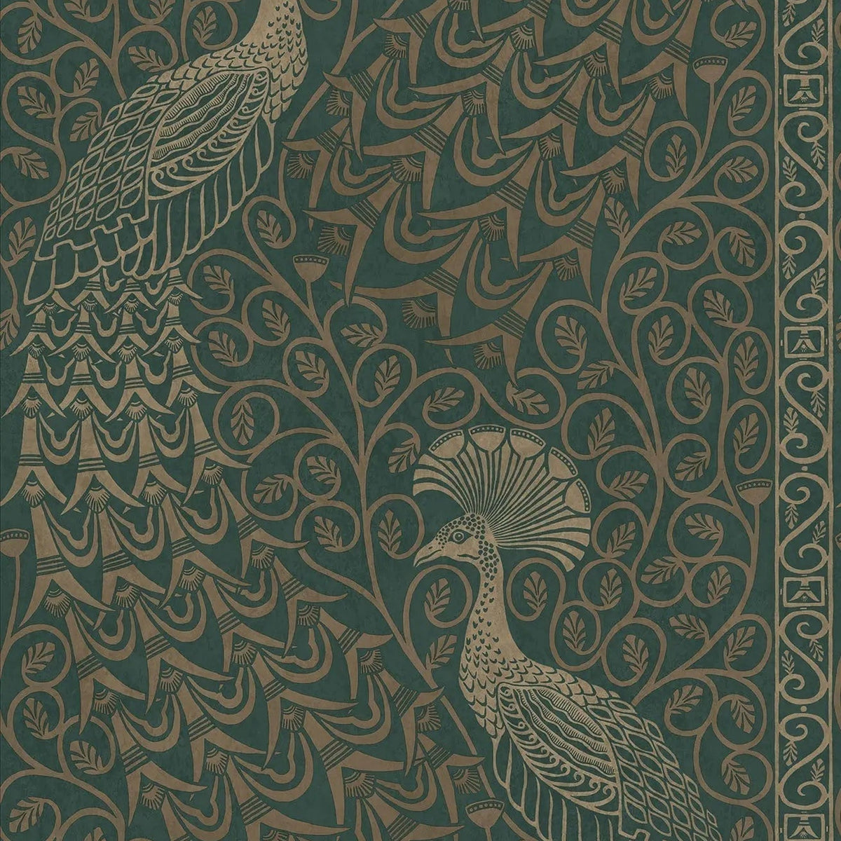 Cole & Son Pavo Parade wallpaper — Metallic Gilver on Racing Green